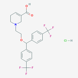 molecular formula C23H22ClF6NO3 B010049 3-Pyridinecarboxylic acid, 1,2,5,6-tetrahydro-1-(2-(bis(4-(trifluoromethyl)phenyl)methoxy)ethyl)-, hydrochloride CAS No. 110283-66-4