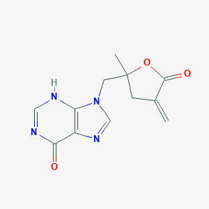 molecular formula C12H12N4O3 B010056 9-((2-Methyl-4-methylene-5-oxotetrahydrofuran-2-yl)methyl)hypoxanthine CAS No. 100682-44-8