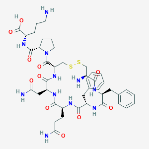 molecular formula C43H59N11O11S2 B010123 (2S)-5-amino-2-[[(2S)-1-[(4R,7S,10S,13S,16S,19R)-19-amino-7-(2-amino-2-oxoethyl)-10-(3-amino-3-oxopropyl)-13,16-dibenzyl-6,9,12,15,18-pentaoxo-1,2-dithia-5,8,11,14,17-pentazacycloicosane-4-carbonyl]pyrrolidine-2-carbonyl]amino]pentanoic acid CAS No. 102146-01-0
