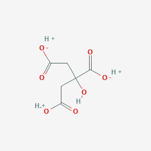 molecular formula (a)C6H8O7(anhydrous)<br>C6H8O7<br>CH2COOH-C(OH)COOH-CH2COOH<br>C6H8O7 B101713 Hydron;2-hydroxypropane-1,2,3-tricarboxylate CAS No. 16922-05-7