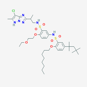 molecular formula C40H61ClN6O7S2 B010186 N-[2-(7-Chloro-6-methyl-5H-pyrazolo[1,5-b][1,2,4]triazol-2-yl)propyl]-2-(2-ethoxyethoxy)-5-{[2-(octyloxy)-5-(2,4,4-trimethylpentan-2-yl)benzene-1-sulfonyl]amino}benzene-1-sulfonamide CAS No. 104660-33-5
