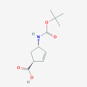 molecular formula C11H17NO4 B010197 (1R,4S)-4-((tert-Butoxycarbonyl)amino)cyclopent-2-enecarboxylic acid CAS No. 108999-93-5