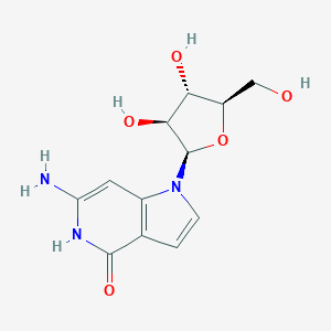 molecular formula C12H15N3O5 B010215 6-Amino-1-arabinofuranosyl-1H-pyrrolo(3,2-c)pyridin-4(5H)-one CAS No. 110914-71-1