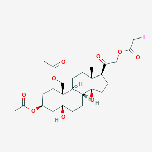 molecular formula C27H39IO9 B010237 [2-[(3S,5S,8R,9S,10R,13R,14S,17S)-3-acetyloxy-10-(acetyloxymethyl)-5,14-dihydroxy-13-methyl-2,3,4,6,7,8,9,11,12,15,16,17-dodecahydro-1H-cyclopenta[a]phenanthren-17-yl]-2-oxoethyl] 2-iodoacetate CAS No. 19886-64-7