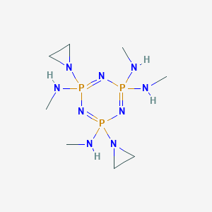 molecular formula C8H24N9P3 B010267 1,3-Diaziridino-2,4,6-triaza-1,3,5,5-tetraaminomethyl-1,3,5-triphosphorin CAS No. 101395-77-1