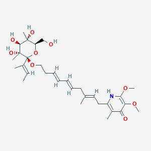molecular formula C31H47NO9 B010319 2-[(2E,5E,7E)-10-[(2R,3R,4S,5S,6R)-2-[(E)-but-2-en-2-yl]-3,4,5-trihydroxy-6-(hydroxymethyl)-3,5-dimethyloxan-2-yl]oxy-3-methyldeca-2,5,7-trienyl]-5,6-dimethoxy-3-methyl-1H-pyridin-4-one CAS No. 108073-65-0