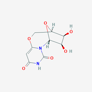 molecular formula C9H10N2O6 B103309 (3R)-3,4,5,6-Tetrahydro-4beta,5beta-dihydroxy-3beta,6beta-epoxy-2H,8H-pyrimido[6,1-b][1,3]oxazocine-8,10(9H)-dio CAS No. 15425-10-2