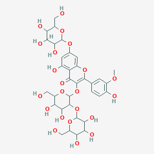 molecular formula C34H42O22 B103676 3-[4,5-Dihydroxy-6-(hydroxymethyl)-3-[3,4,5-trihydroxy-6-(hydroxymethyl)oxan-2-yl]oxyoxan-2-yl]oxy-5-hydroxy-2-(4-hydroxy-3-methoxyphenyl)-7-[3,4,5-trihydroxy-6-(hydroxymethyl)oxan-2-yl]oxychromen-4-one CAS No. 17331-29-2