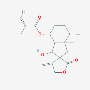 molecular formula C20H28O5 B103763 (3-hydroxy-7,7a-dimethyl-4'-methylidene-2'-oxospiro[3,3a,4,5,6,7-hexahydro-1H-indene-2,3'-oxolane]-4-yl) (E)-2-methylbut-2-enoate CAS No. 18456-00-3