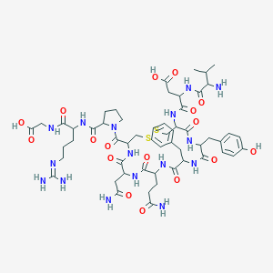 molecular formula C55H78N16O17S2 B010397 3-[(2-Amino-3-methylbutanoyl)amino]-4-[[7-(2-amino-2-oxoethyl)-10-(3-amino-3-oxopropyl)-13-benzyl-4-[2-[[1-(carboxymethylamino)-5-(diaminomethylideneamino)-1-oxopentan-2-yl]carbamoyl]pyrrolidine-1-carbonyl]-16-[(4-hydroxyphenyl)methyl]-6,9,12,15,18-pentaoxo-1,2-dithia-5,8,11,14,17-pentazacycloicos-19-yl]amino]-4-oxobutanoic acid CAS No. 100930-18-5