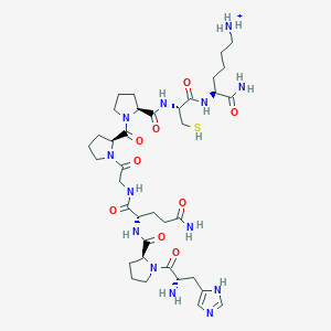 molecular formula C37H60N13O9S+ B103983 [(5S)-6-amino-5-[[(2R)-2-[[(2S)-1-[(2S)-1-[2-[[(2S)-5-amino-2-[[(2S)-1-[(2S)-2-amino-3-(1H-imidazol-5-yl)propanoyl]pyrrolidine-2-carbonyl]amino]-5-oxopentanoyl]amino]acetyl]pyrrolidine-2-carbonyl]pyrrolidine-2-carbonyl]amino]-3-sulfanylpropanoyl]amino]-6-oxohexyl]azanium CAS No. 95150-22-4
