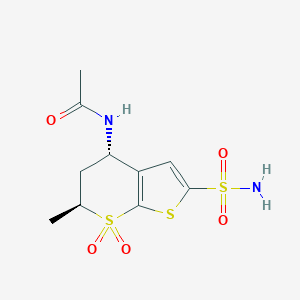 molecular formula C10H14N2O5S3 B104125 N-((4S,6S)-6-Methyl-7,7-dioxido-2-sulfamoyl-5,6-dihydro-4H-thieno[2,3-b]thiopyran-4-yl)acetamide CAS No. 147200-03-1