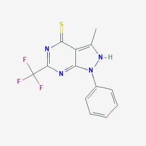 molecular formula C13H9F3N4S B010456 1-Phenyl-3-methyl-6-trifluoromethyl-pyrazolo(3,4-d)pyrimidine-4(5H)thione CAS No. 102989-83-3