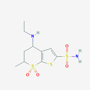 molecular formula C10H16N2O4S3 B104708 4-(Ethylamino)-6-methyl-5,6-dihydro-4h-thieno[2,3-b]thiopyran-2-sulfonamide 7,7-dioxide CAS No. 120280-13-9