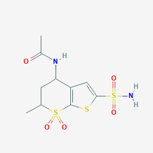 molecular formula C10H14N2O5S3 B104710 (S,S)-trans-4-(acetylamino)-5,6-dihydro-6-methyl-7,7-dioxo-4H-thieno[2,3-b]thiopyran-2-sulfonamide CAS No. 120298-38-6