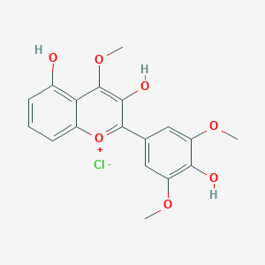molecular formula C₁₈H₁₇ClO₇ B104963 3,5-Dihydroxy-2-(4-hydroxy-3,5-dimethoxyphenyl)-methoxy-1-benzopyrylium chloride CAS No. 4092-66-4