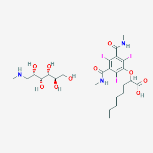 molecular formula C25H40I3N3O10 B105398 Octanoic acid, 2-(3,5-bis(methylcarbamoyl)-2,4,6-triiodophenoxy)-, compd. with 1-deoxy-1-(methylamino)-D-glucitol (1:1) CAS No. 19080-51-4