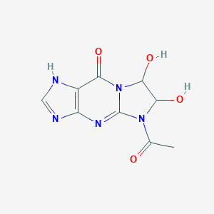 molecular formula C9H9N5O4 B010547 9H-Imidazo[1,2-a]purin-9-one,  5-acetyl-1,5,6,7-tetrahydro-6,7-dihydroxy-  (9CI) CAS No. 107698-73-7