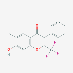 molecular formula C18H13F3O3 B010573 6-ethyl-7-hydroxy-3-phenyl-2-(trifluoromethyl)-4H-chromen-4-one CAS No. 105258-37-5