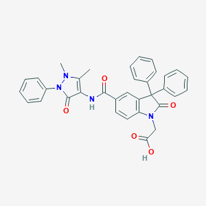 1H-Indol-1-acetic acid, 2,3-dihydro-3,3-diphenyl-2-oxo-5-(((2,3-dihydro-1,5-dimethyl-3-oxo-2-phenyl-1H-pyrazol-4-yl)amino)carbonyl)-