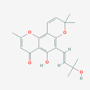 molecular formula C20H22O5 B106221 5-Hydroxy-6-[(E)-3-hydroxy-3-methyl-1-butenyl]-2,8,8-trimethyl-4H,8H-benzo[1,2-b:3,4-b']dipyran-4-o CAS No. 16849-72-2