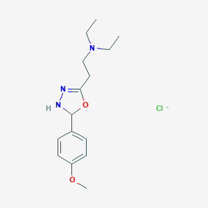 molecular formula C15H23ClN3O2- B010689 N,N-Diethyl-2-[2-(4-methoxyphenyl)-2,3-dihydro-1,3,4-oxadiazol-5-yl]ethanamine;chloride CAS No. 102504-35-8