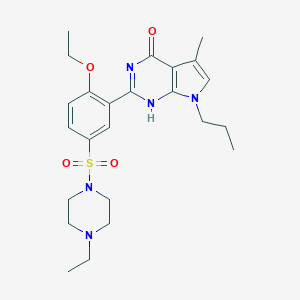 molecular formula C24H33N5O4S B106961 2-(2-Ethoxy-5-((4-ethylpiperazin-1-yl)sulfonyl)phenyl)-5-methyl-7-propyl-3H-pyrrolo[2,3-d]pyrimidin-4(7H)-one CAS No. 804518-63-6