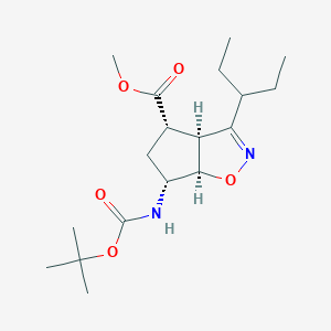molecular formula C18H30N2O5 B106975 methyl (3aS,4S,6R,6aR)-6-[(2-methylpropan-2-yl)oxycarbonylamino]-3-pentan-3-yl-4,5,6,6a-tetrahydro-3aH-cyclopenta[d][1,2]oxazole-4-carboxylate CAS No. 383910-22-3
