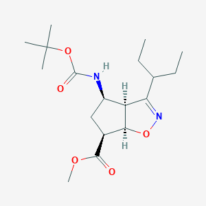 molecular formula C18H30N2O5 B106980 Methyl (3aS,4R,6S,6aR)-4-[(2-methylpropan-2-yl)oxycarbonylamino]-3-pentan-3-yl-4,5,6,6a-tetrahydro-3aH-cyclopenta[d][1,2]oxazole-6-carboxylate CAS No. 383910-25-6