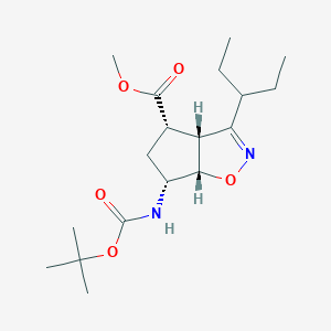 molecular formula C18H30N2O5 B106982 Methyl (3aR,4S,6R,6aS)-6-[(2-methylpropan-2-yl)oxycarbonylamino]-3-pentan-3-yl-4,5,6,6a-tetrahydro-3aH-cyclopenta[d][1,2]oxazole-4-carboxylate CAS No. 383910-24-5