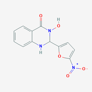 molecular formula C12H9N3O5 B107160 4-Quinazolinol, 1,2-dihydro-2-(5-nitrofuryl)-, 3-oxide CAS No. 17247-77-7