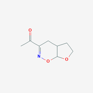 molecular formula C8H11NO3 B010745 Ethanone, 1-(4a,5,6,7a-tetrahydro-4H-furo[3,2-e]-1,2-oxazin-3-yl)-(9CI) CAS No. 105623-57-2