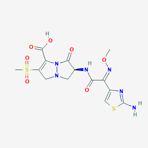molecular formula C14H16N6O7S2 B10752232 (2S)-2-[[(2Z)-2-(2-amino-1,3-thiazol-4-yl)-2-methoxyiminoacetyl]amino]-6-methylsulfonyl-3-oxo-2,7-dihydro-1H-pyrazolo[1,2-a]pyrazole-5-carboxylic acid 