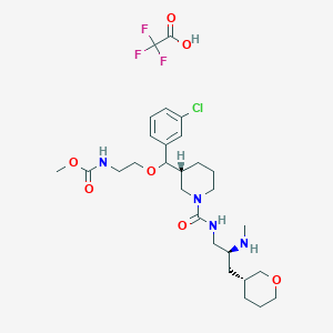 molecular formula C28H42ClF3N4O7 B10752319 methyl N-[2-[(3-chlorophenyl)-[(3R)-1-[[(2S)-2-(methylamino)-3-[(3R)-oxan-3-yl]propyl]carbamoyl]piperidin-3-yl]methoxy]ethyl]carbamate;2,2,2-trifluoroacetic acid CAS No. 1013937-63-7