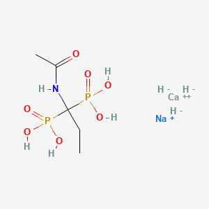 molecular formula C5H16CaNNaO7P2 B10752366 Calcium;sodium;(1-acetamido-1-phosphonopropyl)phosphonic acid;hydride 