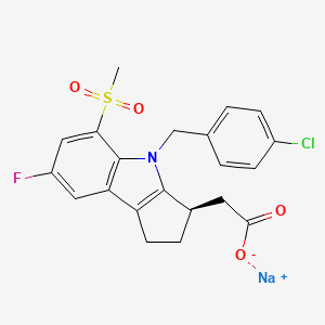molecular formula C21H18ClFNNaO4S B10752392 sodium;2-[(3R)-4-[(4-chlorophenyl)methyl]-7-fluoro-5-methylsulfonyl-2,3-dihydro-1H-cyclopenta[b]indol-3-yl]acetate 