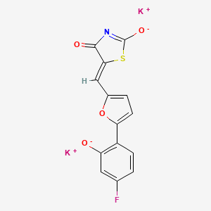 molecular formula C14H6FK2NO4S B10752417 dipotassium;(5Z)-5-[[5-(4-fluoro-2-oxidophenyl)furan-2-yl]methylidene]-4-oxo-1,3-thiazol-2-olate 