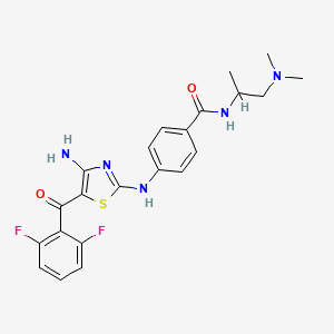 molecular formula C22H23F2N5O2S B10752718 4-[[4-amino-5-(2,6-difluorobenzoyl)-1,3-thiazol-2-yl]amino]-N-[1-(dimethylamino)propan-2-yl]benzamide 