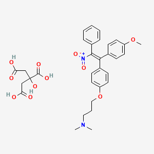molecular formula C32H36N2O11 B10752726 3-(p-(alpha-(p-Methoxyphenyl)beta-nitrostyryl)phenoxy)-N,N-dimethylpropylamine monocitrate CAS No. 24136-29-6