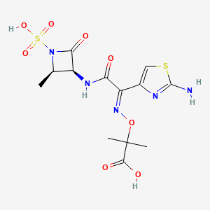 molecular formula C13H17N5O8S2 B10753453 2-[(E)-[1-(2-amino-1,3-thiazol-4-yl)-2-[[(2R,3S)-2-methyl-4-oxo-1-sulfoazetidin-3-yl]amino]-2-oxoethylidene]amino]oxy-2-methylpropanoic acid 