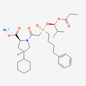 molecular formula C30H45NNaO7P B10753475 sodium;(2S,4R)-4-cyclohexyl-1-[2-[[(1R)-2-methyl-1-propanoyloxypropoxy]-(4-phenylbutyl)phosphoryl]acetyl]pyrrolidine-2-carboxylate 