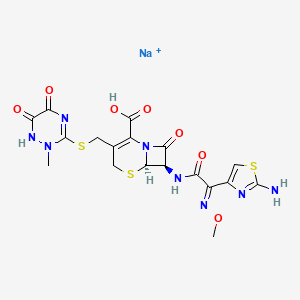 molecular formula C18H18N8NaO7S3+ B10753590 sodium;(6R,7R)-7-[[(2E)-2-(2-amino-1,3-thiazol-4-yl)-2-methoxyiminoacetyl]amino]-3-[(2-methyl-5,6-dioxo-1H-1,2,4-triazin-3-yl)sulfanylmethyl]-8-oxo-5-thia-1-azabicyclo[4.2.0]oct-2-ene-2-carboxylic acid 