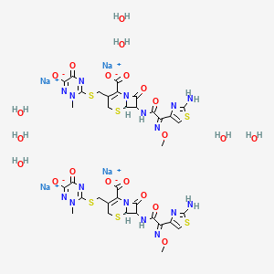 molecular formula C36H46N16Na4O21S6 B10753650 tetrasodium;(6R)-7-[[(2E)-2-(2-amino-1,3-thiazol-4-yl)-2-methoxyiminoacetyl]amino]-3-[(2-methyl-6-oxido-5-oxo-1,2,4-triazin-3-yl)sulfanylmethyl]-8-oxo-5-thia-1-azabicyclo[4.2.0]oct-2-ene-2-carboxylate;heptahydrate 