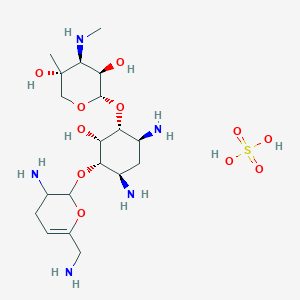 molecular formula C19H39N5O11S B10753915 (2S,3R,4S,5S)-2-((1R,2S,3S,4R,6S)-4,6-diamino-3-(3-amino-6-(aminomethyl)-3,4-dihydro-2H-pyran-2-yloxy)-2-hydroxycyclohexyloxy)-5-methyl-4-(methylamino)tetrahydro-2H-pyran-3,5-diol sulfate 