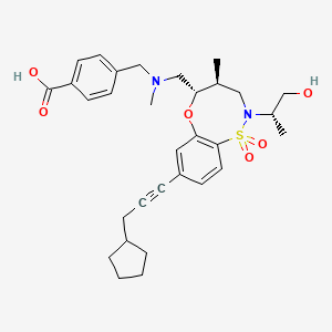 molecular formula C31H40N2O6S B10754551 4-[[[(4S,5S)-8-(3-cyclopentylprop-1-ynyl)-2-[(2S)-1-hydroxypropan-2-yl]-4-methyl-1,1-dioxo-4,5-dihydro-3H-6,1lambda6,2-benzoxathiazocin-5-yl]methyl-methylamino]methyl]benzoic acid 