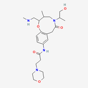 molecular formula C24H38N4O5 B10754663 N-[5-(1-hydroxypropan-2-yl)-3-methyl-2-(methylaminomethyl)-6-oxo-2,3,4,7-tetrahydro-1,5-benzoxazonin-9-yl]-3-morpholin-4-ylpropanamide 