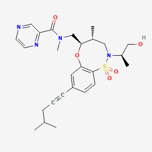 molecular formula C26H34N4O5S B10754689 N-[[(4R,5R)-2-[(2R)-1-hydroxypropan-2-yl]-4-methyl-8-(4-methylpent-1-ynyl)-1,1-dioxo-4,5-dihydro-3H-6,1$l^{6},2-benzoxathiazocin-5-yl]methyl]-N-methyl-2-pyrazinecarboxamide 