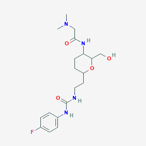 molecular formula C19H29FN4O4 B10754728 2-(dimethylamino)-N-[6-[2-[(4-fluorophenyl)carbamoylamino]ethyl]-2-(hydroxymethyl)oxan-3-yl]acetamide 