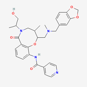 molecular formula C30H34N4O6 B10754765 N-[2-[[1,3-benzodioxol-5-ylmethyl(methyl)amino]methyl]-5-(1-hydroxypropan-2-yl)-3-methyl-6-oxo-3,4-dihydro-2H-1,5-benzoxazocin-10-yl]pyridine-4-carboxamide 