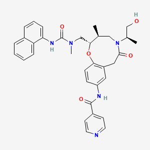 molecular formula C34H37N5O5 B10754875 N-[(2S,3S)-5-[(2R)-1-hydroxypropan-2-yl]-3-methyl-2-[[methyl-[(1-naphthalenylamino)-oxomethyl]amino]methyl]-6-oxo-2,3,4,7-tetrahydro-1,5-benzoxazonin-9-yl]-4-pyridinecarboxamide 